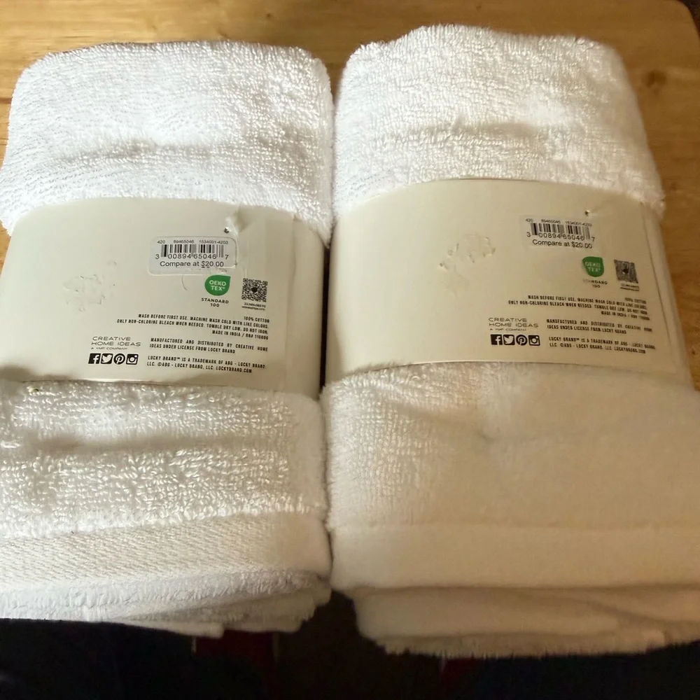 Lucky Brand White Hand Towel Duo with Neutral Band